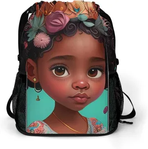Drawstrings Backpacks Bags for Men Women Compatible with African American Black Women Princess Flowers Gym Drawstrings Bag Large Capacity String Backpack with Shoes Compartment