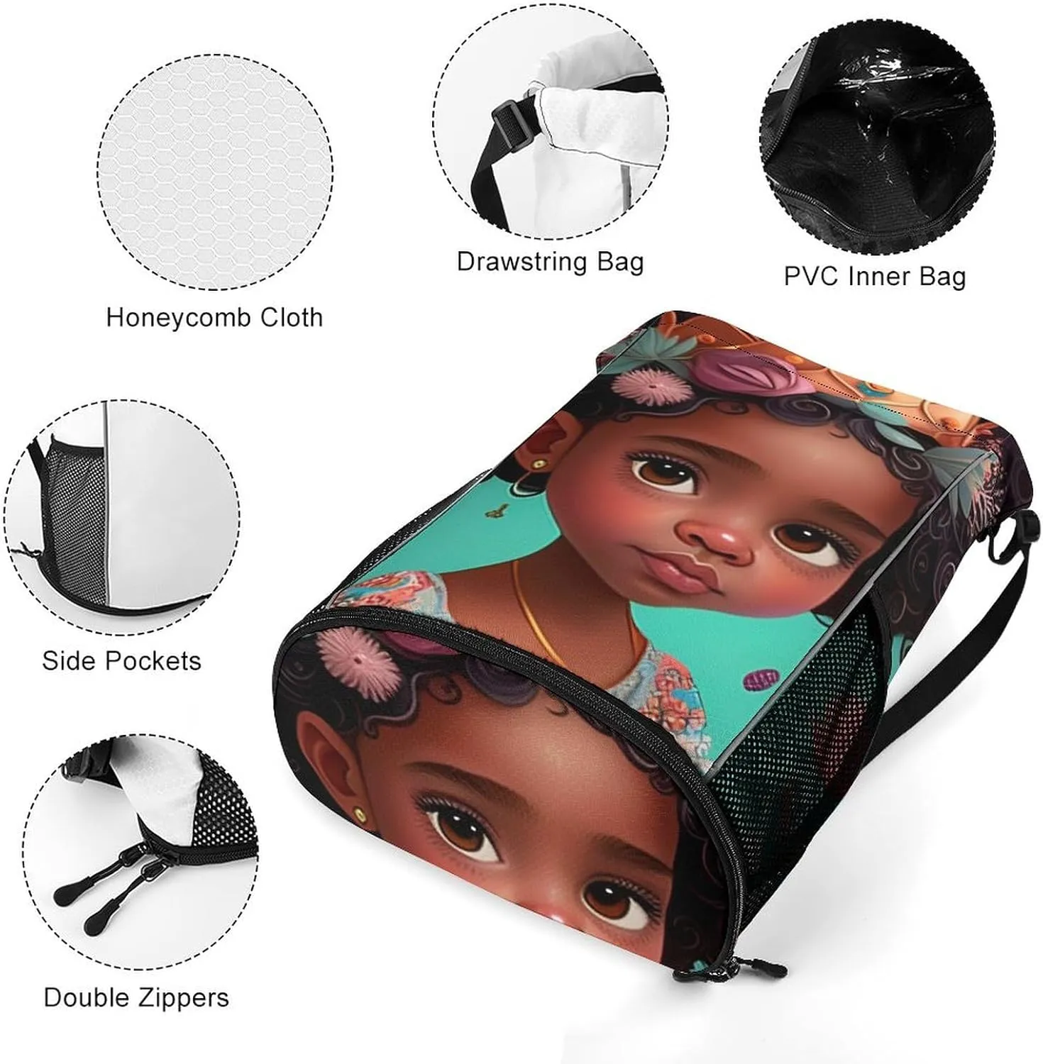 Drawstrings Backpacks Bags for Men Women Compatible with African American Black Women Princess Flowers Gym Drawstrings Bag Large Capacity String Backpack with Shoes Compartment