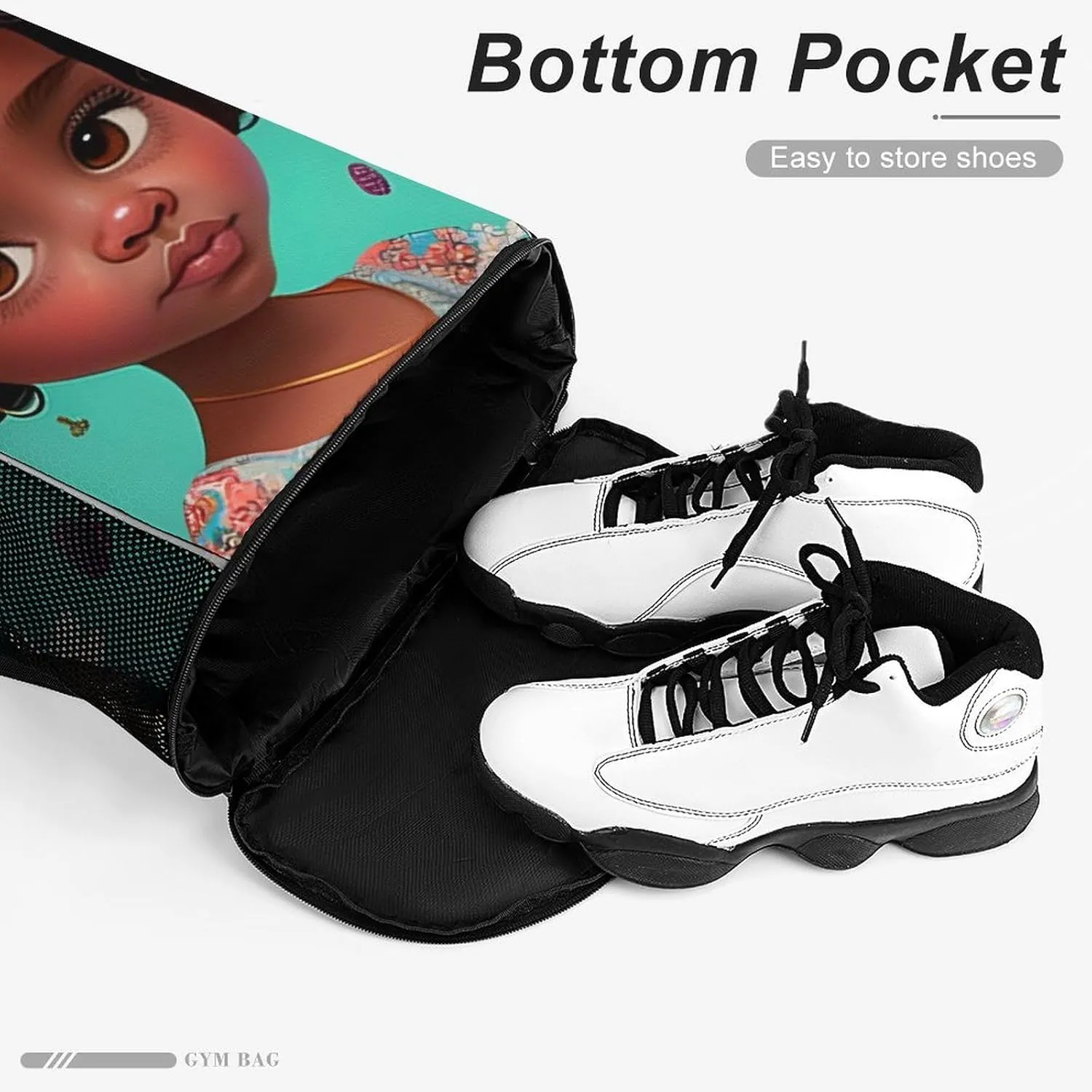 Drawstrings Backpacks Bags for Men Women Compatible with African American Black Women Princess Flowers Gym Drawstrings Bag Large Capacity String Backpack with Shoes Compartment