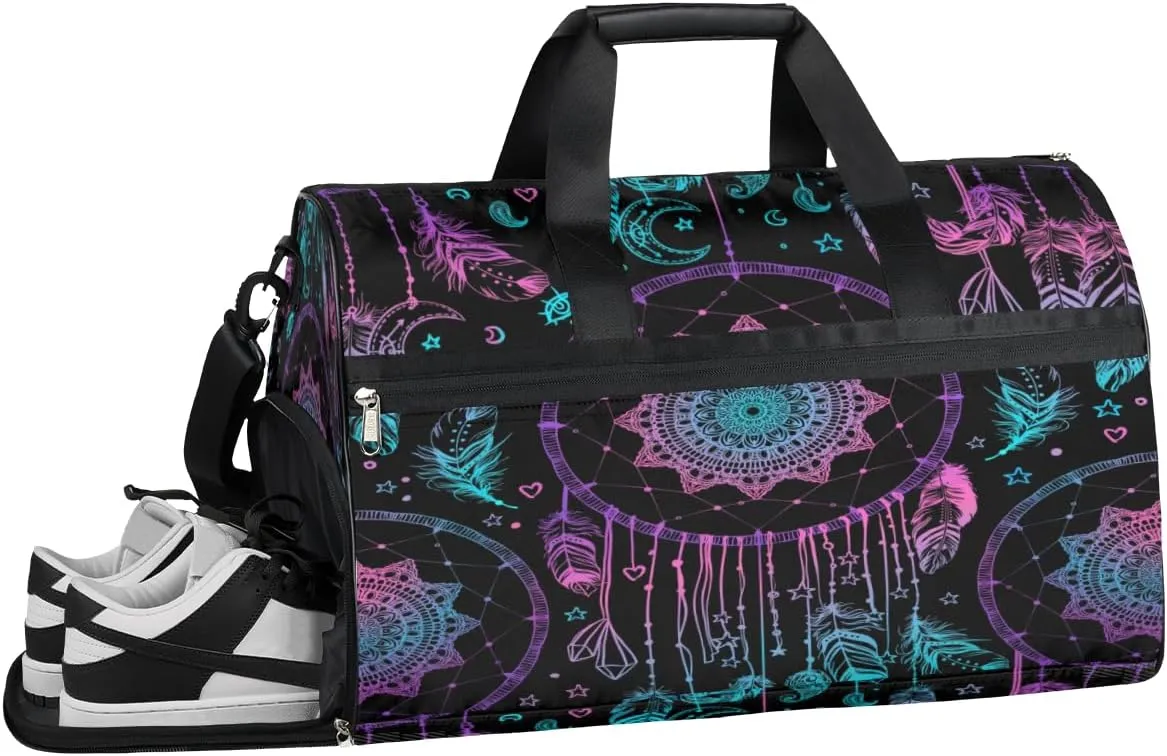 Dreamcatcher Pattern Sports Gym Bag with Wet Pocket & Shoes Compartment Waterproof Workout Duffel Bag for Women and Men Weekender Overnight Duffle Bag Travel Carry-on Tote