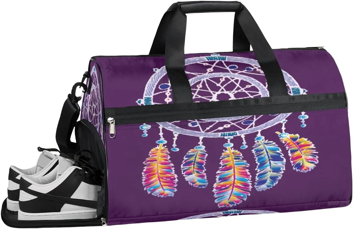 Dreamcatcher Print Sports Gym Bag with Wet Pocket & Shoes Compartment Waterproof Workout Duffel Bag for Women and Men Weekender Overnight Duffle Bag Travel Carry-on Tote