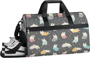 Easter Bunny Sports Gym Bag for Women Men Travel Duffel Bag with Wet Pocket & Shoes Compartment Waterproof Weekender Overnight Tote Carry on Bag Lightweight