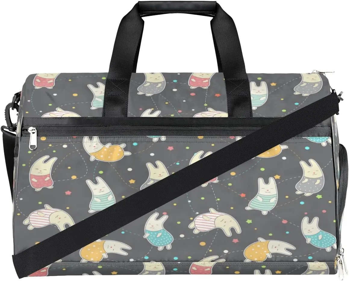 Easter Bunny Sports Gym Bag for Women Men Travel Duffel Bag with Wet Pocket & Shoes Compartment Waterproof Weekender Overnight Tote Carry on Bag Lightweight