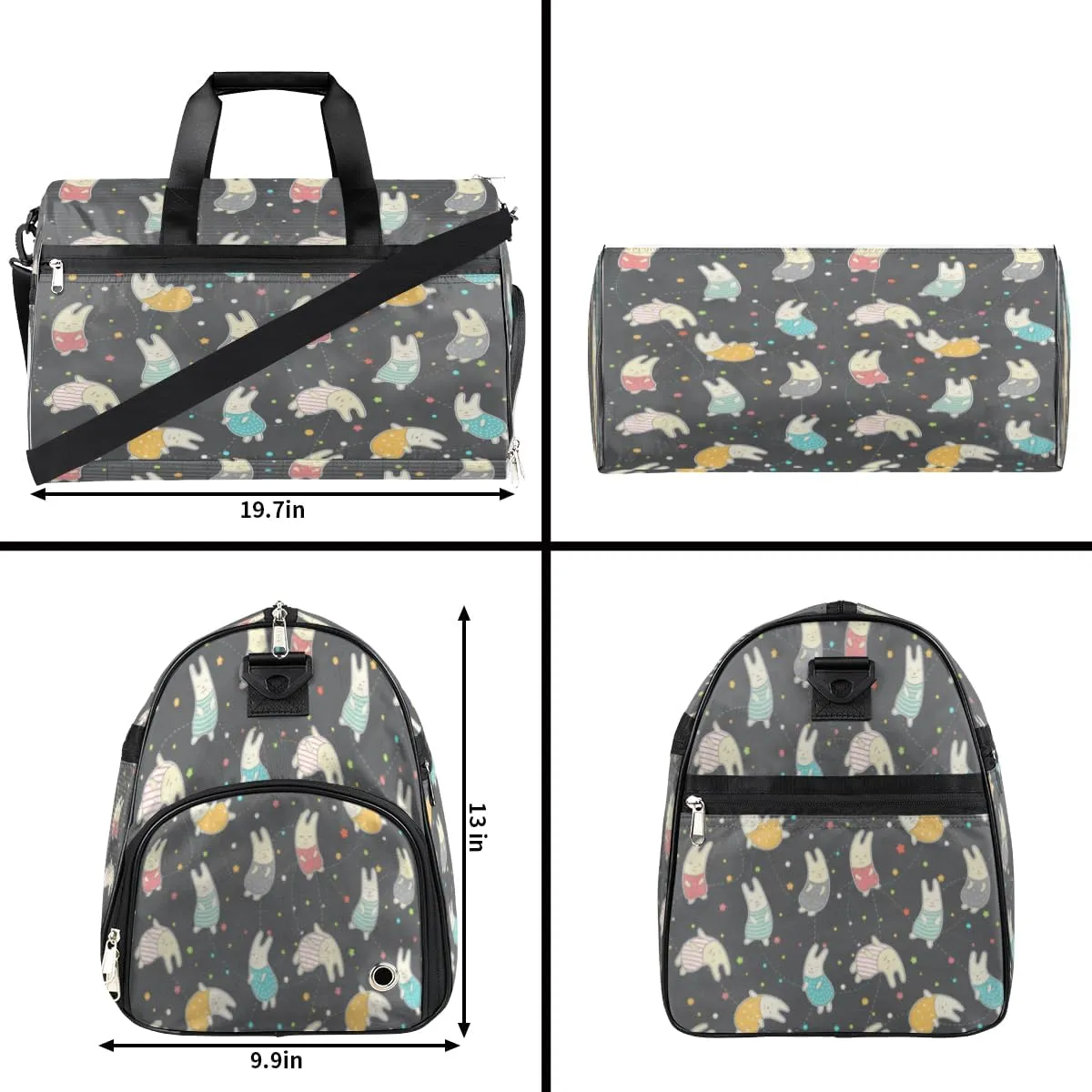 Easter Bunny Sports Gym Bag for Women Men Travel Duffel Bag with Wet Pocket & Shoes Compartment Waterproof Weekender Overnight Tote Carry on Bag Lightweight