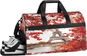 Eiffel Tower Design Sports Gym Bag with Wet Pocket & Shoes Compartment Waterproof Workout Duffel Bag for Women and Men Weekender Overnight Duffle Bag Travel Carry-on Tote