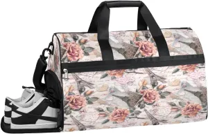 Eiffel Tower Flower Resistant Sports Gym Bag for Women Men Travel Duffel bag with Wet Pocket & Shoes Compartment Waterproof Weekender Bag 19.7"x9.9"x13"