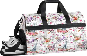 Eiffel Tower Pattern Sports Gym Bag with Wet Pocket & Shoes Compartment Waterproof Workout Duffel Bag for Women and Men Weekender Overnight Duffle Bag Travel Carry-on Tote