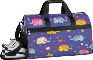 Elephant Love Pattern Resistant Sports Gym Bag for Women Men Travel Duffel bag with Wet Pocket & Shoes Compartment Waterproof Weekender Bag 19.7"x9.9"x13"