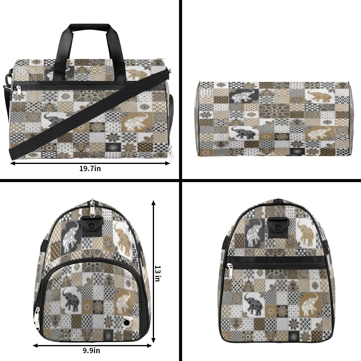 Elephant Paint Sports Gym Bag for Women Men Travel Duffel Bag with Wet Pocket & Shoes Compartment Waterproof Weekender Overnight Tote Carry on Bag Lightweight