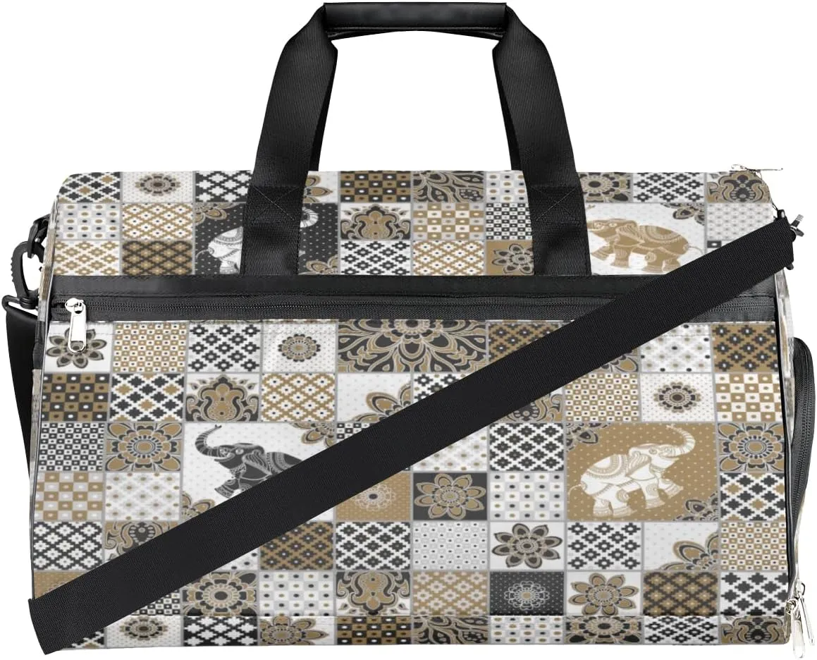 Elephant Paint Sports Gym Bag for Women Men Travel Duffel Bag with Wet Pocket & Shoes Compartment Waterproof Weekender Overnight Tote Carry on Bag Lightweight