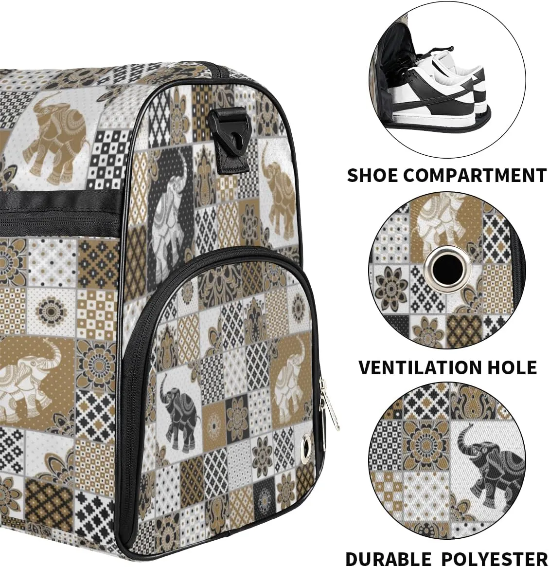 Elephant Paint Sports Gym Bag for Women Men Travel Duffel Bag with Wet Pocket & Shoes Compartment Waterproof Weekender Overnight Tote Carry on Bag Lightweight