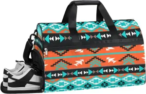 Ethnic Aztec Geometric Sports Gym Bag with Wet Pocket & Shoes Compartment Waterproof Workout Duffel Bag for Women and Men Weekender Overnight Duffle Bag Travel Carry-on Tote