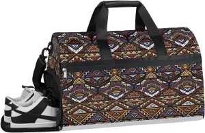 Ethnic Aztec Pattern Sports Gym Bag with Wet Pocket & Shoes Compartment Waterproof Workout Duffel Bag for Women and Men Weekender Overnight Duffle Bag Travel Carry-on Tote
