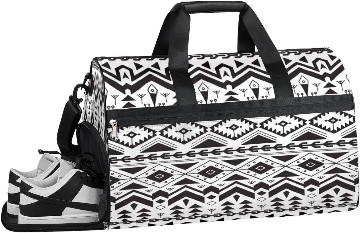 Ethnic Aztec Print Sports Gym Bag with Wet Pocket & Shoes Compartment Waterproof Workout Duffel Bag for Women and Men Weekender Overnight Duffle Bag Travel Carry-on Tote