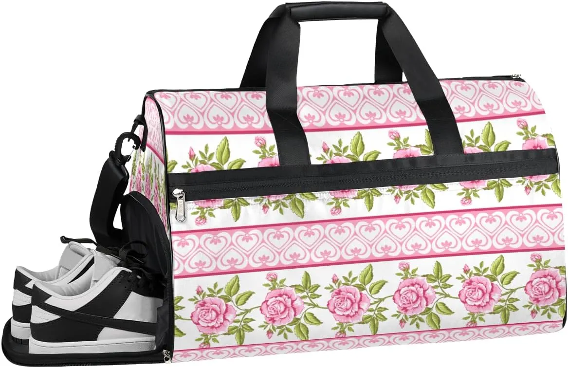Ethnic Tribal Flower Rose Resistant Sports Gym Bag for Women Men Travel Duffel bag with Wet Pocket & Shoes Compartment Waterproof Weekender Bag 19.7"x9.9"x13"