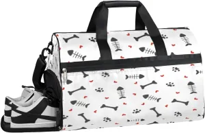 Fish Bones Paw Resistant Sports Gym Bag for Women Men Travel Duffel bag with Wet Pocket & Shoes Compartment Waterproof Weekender Bag 19.7"x9.9"x13"