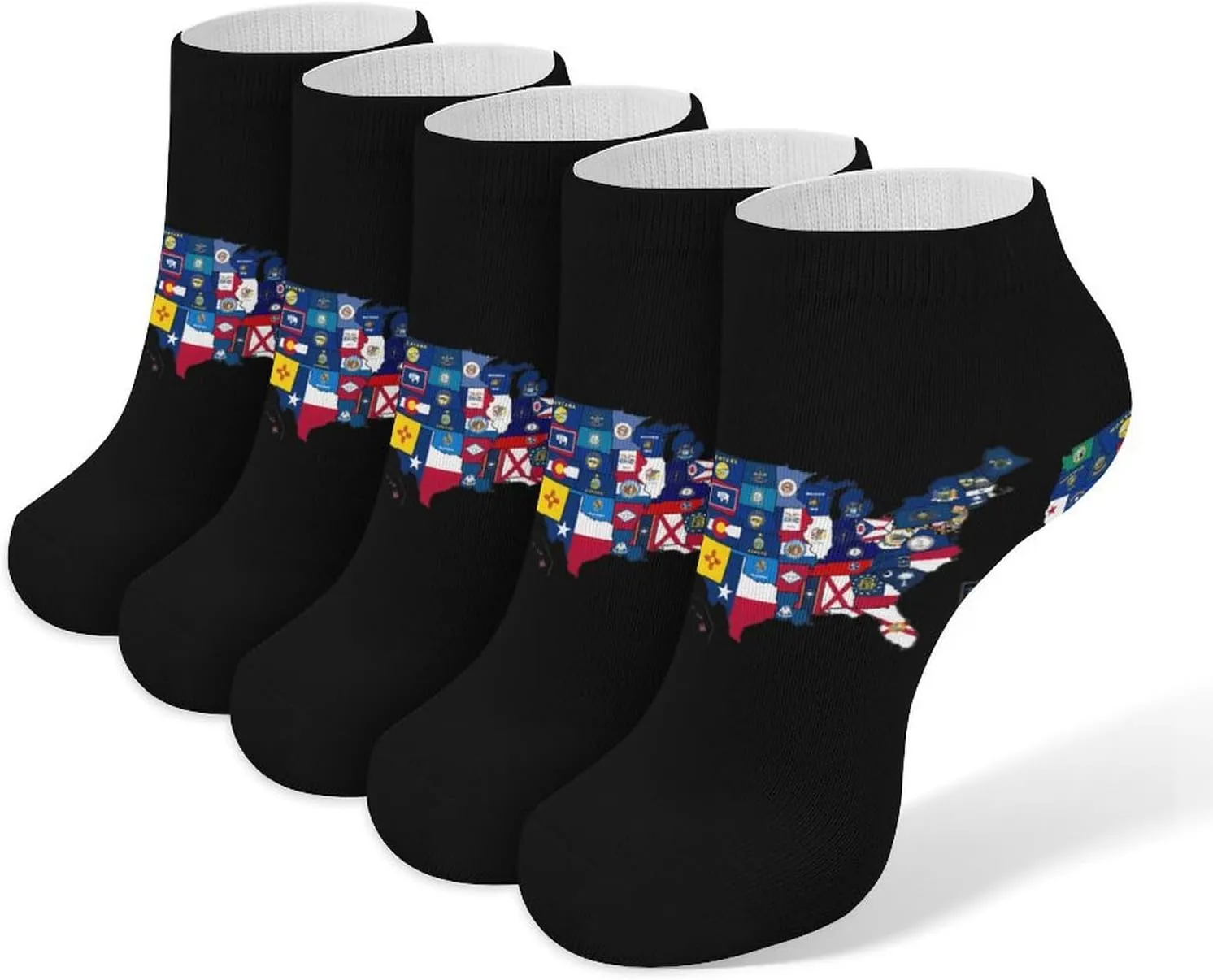 Flag Map of U.S. States and Territories 5 Pairs Low Cut Ankle Socks for Men Women Athletic Running Socks No Show Breathable