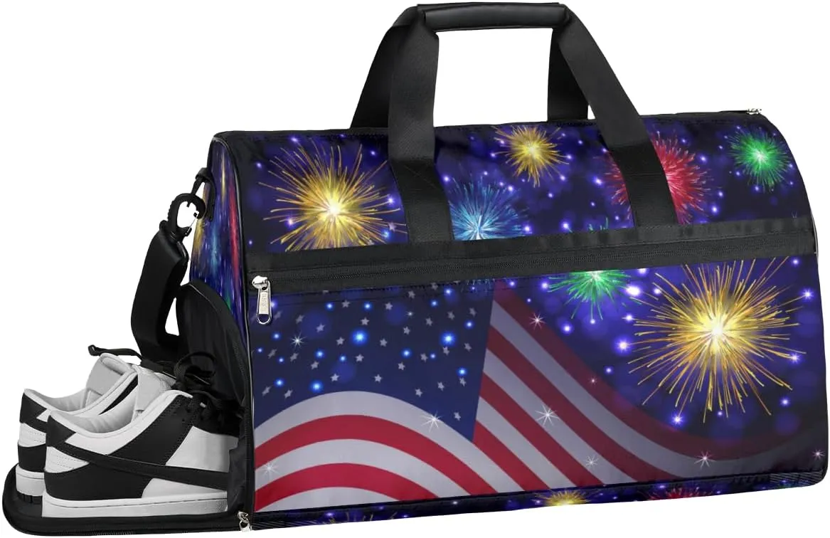 Flag Style Sports Gym Bag with Wet Pocket & Shoes Compartment Waterproof Workout Duffel Bag for Women and Men Weekender Overnight Duffle Bag Travel Carry-on Tote