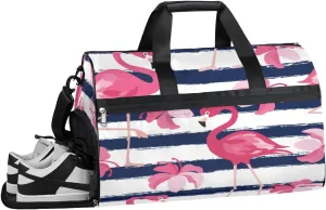 Flamingo Design Sports Gym Bag with Wet Pocket & Shoes Compartment Waterproof Workout Duffel Bag for Women and Men Weekender Overnight Duffle Bag Travel Carry-on Tote