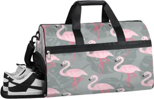 Flamingo Palm Leaves Resistant Sports Gym Bag for Women Men Travel Duffel bag with Wet Pocket & Shoes Compartment Waterproof Weekender Bag 19.7"x9.9"x13"