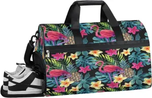 Flamingo Pineapple Flower Resistant Sports Gym Bag for Women Men Travel Duffel bag with Wet Pocket & Shoes Compartment Waterproof Weekender Bag 19.7"x9.9"x13"