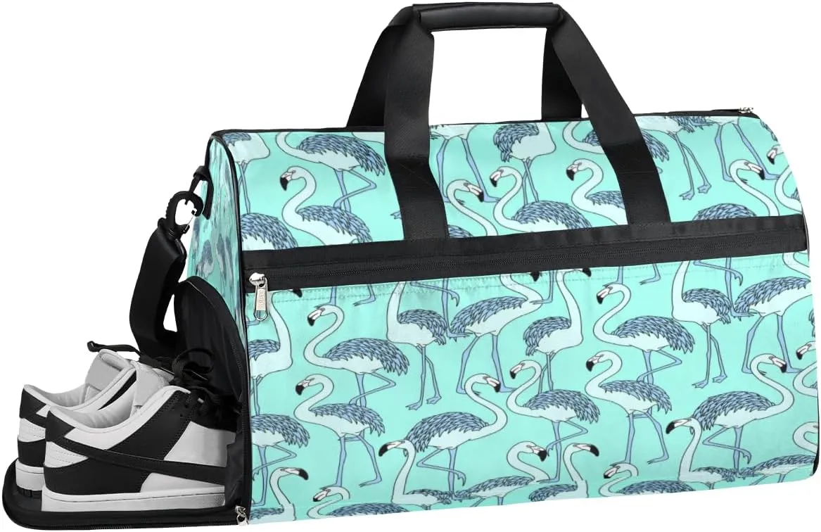 Flamingos Cartoon Animal Sports Gym Bag with Wet Pocket & Shoes Compartment Waterproof Workout Duffel Bag for Women and Men Weekender Overnight Duffle Bag Travel Carry-on Tote