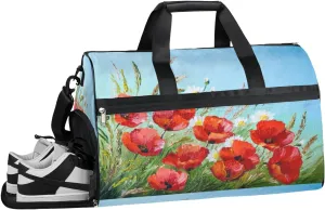 Floral Flower Poppy Resistant Sports Gym Bag for Women Men Travel Duffel bag with Wet Pocket & Shoes Compartment Waterproof Weekender Bag 19.7"x9.9"x13"