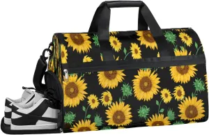 Floral Flower Sunflower Resistant Sports Gym Bag for Women Men Travel Duffel bag with Wet Pocket & Shoes Compartment Waterproof Weekender Bag 19.7"x9.9"x13"