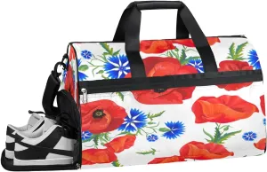 Floral Poppy Print Resistant Sports Gym Bag for Women Men Travel Duffel bag with Wet Pocket & Shoes Compartment Waterproof Weekender Bag 19.7"x9.9"x13"