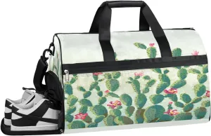 Flower Cactus Tree Resistant Sports Gym Bag for Women Men Travel Duffel bag with Wet Pocket & Shoes Compartment Waterproof Weekender Bag 19.7"x9.9"x13"