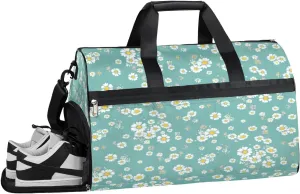 Flower Daisy Theme Resistant Sports Gym Bag for Women Men Travel Duffel bag with Wet Pocket & Shoes Compartment Waterproof Weekender Bag 19.7"x9.9"x13"