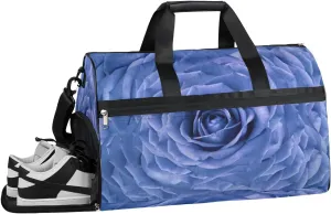Flower Floral Blue Rose Resistant Sports Gym Bag for Women Men Travel Duffel bag with Wet Pocket & Shoes Compartment Waterproof Weekender Bag 19.7"x9.9"x13"