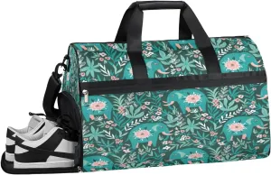 Flowers Cute Elephant Resistant Sports Gym Bag for Women Men Travel Duffel bag with Wet Pocket & Shoes Compartment Waterproof Weekender Bag 19.7"x9.9"x13"