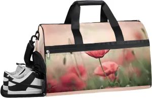 Flowers Grass Sports Gym Bag with Wet Pocket & Shoes Compartment Waterproof Workout Duffel Bag for Women and Men Weekender Overnight Duffle Bag Travel Carry-on Tote