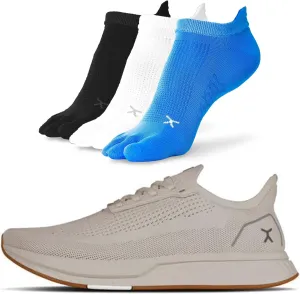 FLUX FOOTWEAR Adapt Bundle  Womens Zero-Drop Running Shoes with Knit Upper & UltraFlex Midsole   3-Pack Small No-Show Toe Socks  Lightweight, Breathable, and Versatile  Sand RN - W9/M7.5