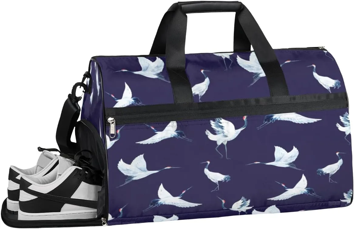 Flying Crane Sports Gym Bag with Wet Pocket & Shoes Compartment Waterproof Workout Duffel Bag for Women and Men Weekender Overnight Duffle Bag Travel Carry-on Tote