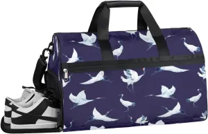 Flying Crane Sports Gym Bag with Wet Pocket & Shoes Compartment Waterproof Workout Duffel Bag for Women and Men Weekender Overnight Duffle Bag Travel Carry-on Tote