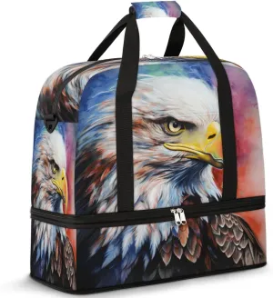 Foldable Travel Duffel Bag Tote Carry on Luggage Bag Bald Eagles Sports Gym Bag with Shoes Compartment Small Overnight Weekender Bag for Women Men