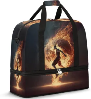 Foldable Travel Duffel Bag Tote Carry on Luggage Bag Basketball And Player Sports Gym Bag with Shoes Compartment Small Overnight Weekender Bag for Women Men