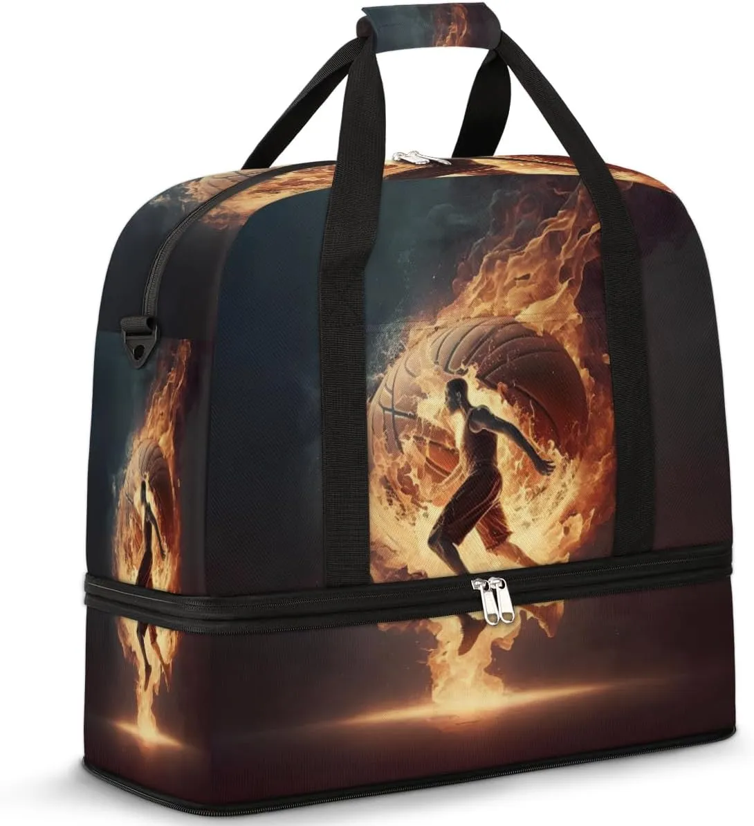 Foldable Travel Duffel Bag Tote Carry on Luggage Bag Basketball And Player Sports Gym Bag with Shoes Compartment Small Overnight Weekender Bag for Women Men