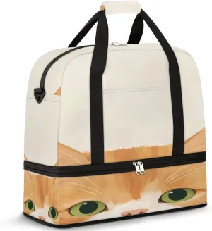 Foldable Travel Duffel Bag Tote Carry on Luggage Bag Cute Cat Printed Sports Gym Bag with Shoes Compartment Small Overnight Weekender Bag for Women Men