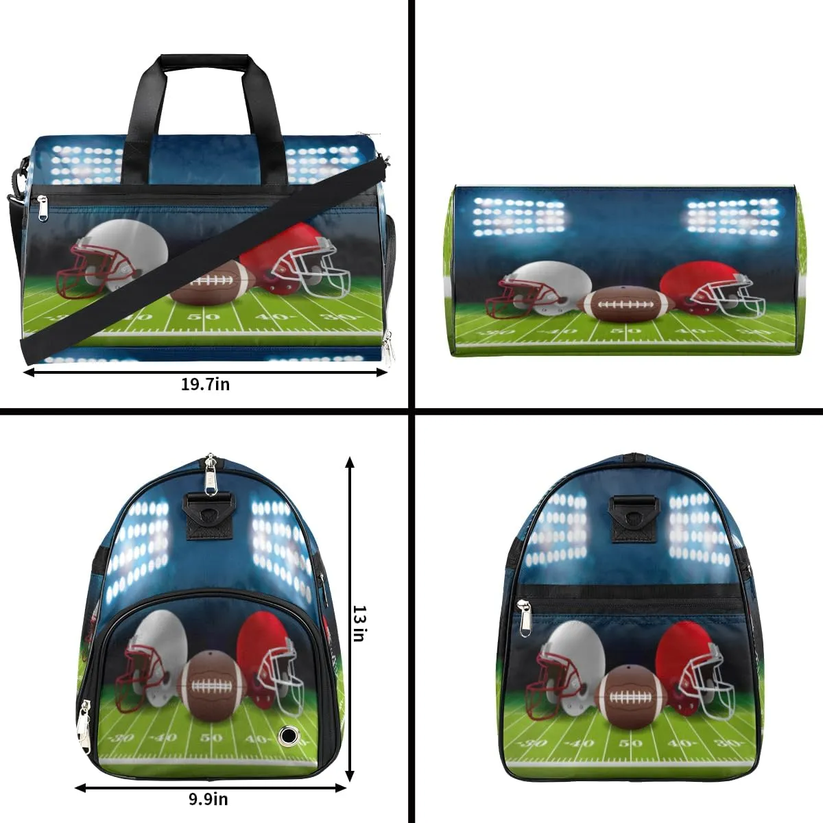 Football Helmet Dry Wet Depart Duffle Overnight Bag with Shoes Compartment & Wet Pockets, Water Resistant Weekender Travel Gym Pouch For Swim Gymnastics Ballet Sleepovers