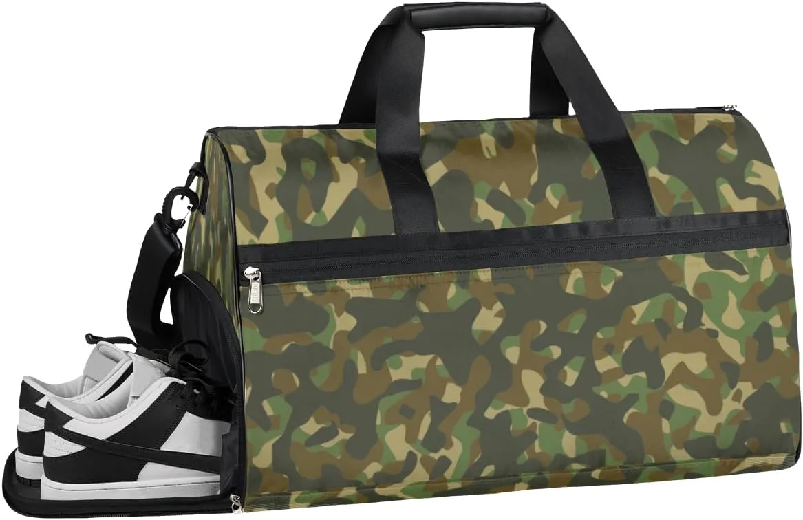 Forest Camo Pattern Sports Gym Bag with Wet Pocket & Shoes Compartment Waterproof Workout Duffel Bag for Women and Men Weekender Overnight Duffle Bag Travel Carry-on Tote