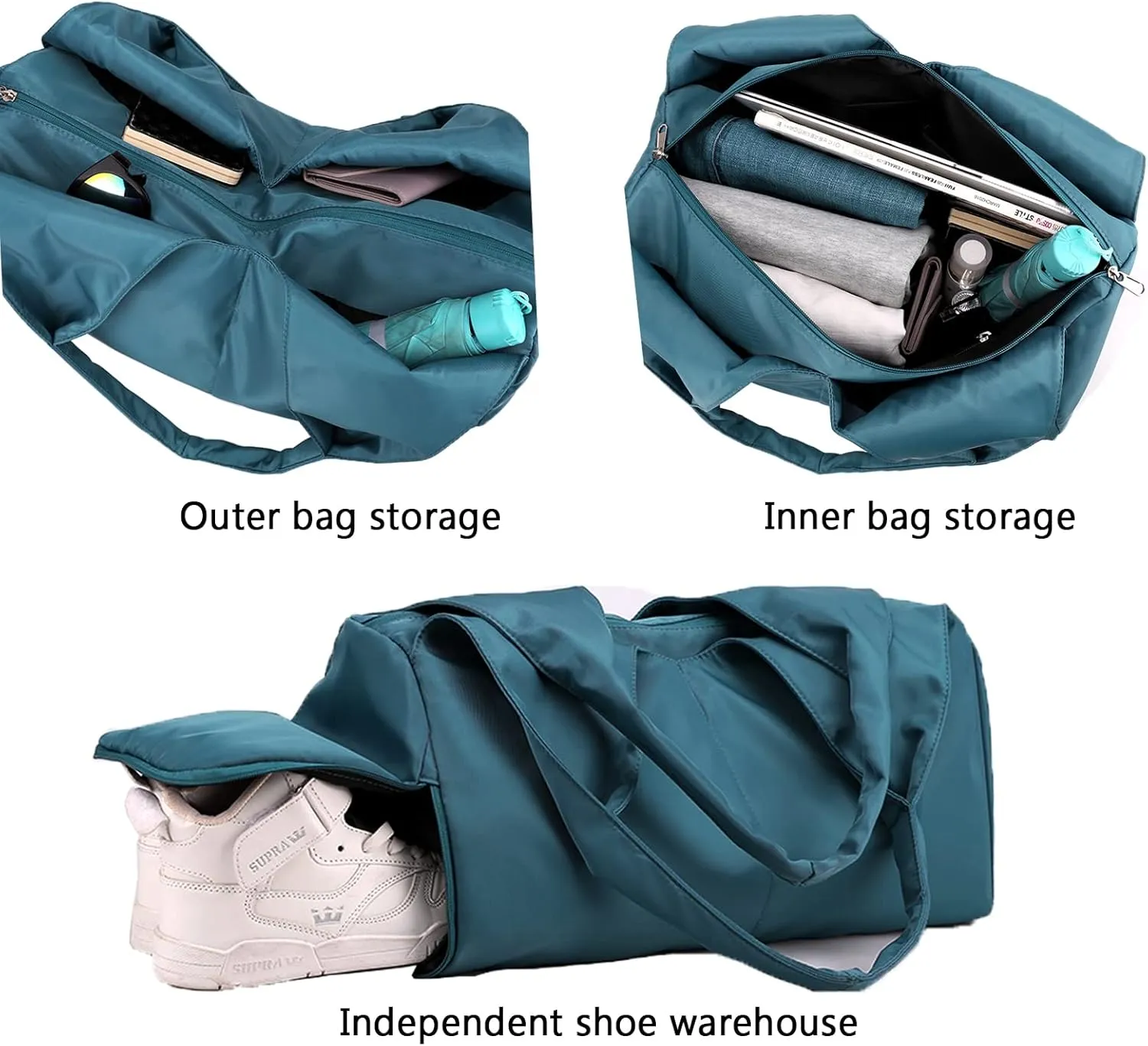 forestfish Yoga Gym Bag for Women with Shoes Compartment & Wet Dry Storage Pockets Lightweight Duffel Bag, Navy, 18.9 x 7.9 x 10.6 inches, Stylish