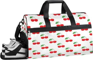 Fruit Cherry Pattern Sports Gym Bag with Wet Pocket & Shoes Compartment Waterproof Workout Duffel Bag for Women and Men Weekender Overnight Duffle Bag Travel Carry-on Tote