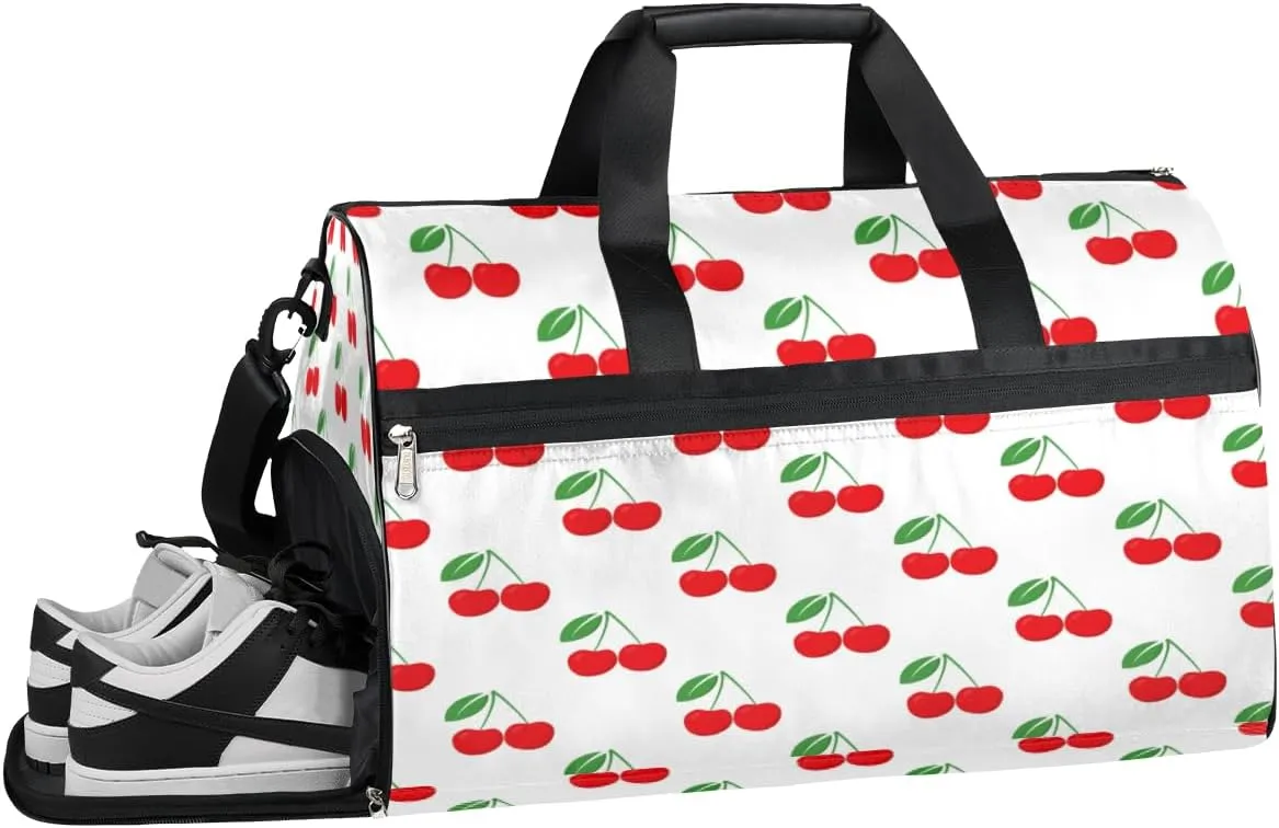 Fruit Cherry Pattern Sports Gym Bag with Wet Pocket & Shoes Compartment Waterproof Workout Duffel Bag for Women and Men Weekender Overnight Duffle Bag Travel Carry-on Tote