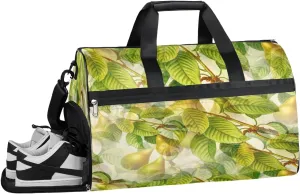 Fruit Pears Sports Gym Bag with Wet Pocket & Shoes Compartment Waterproof Workout Duffel Bag for Women and Men Weekender Overnight Duffle Bag Travel Carry-on Tote