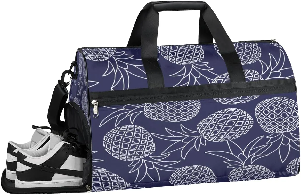 Fruit Pineapple Plant Sports Gym Bag with Wet Pocket & Shoes Compartment Waterproof Workout Duffel Bag for Women and Men Weekender Overnight Duffle Bag Travel Carry-on Tote