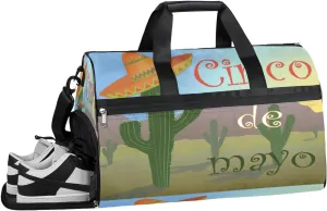 Funny Cactus Mountains Resistant Sports Gym Bag for Women Men Travel Duffel bag with Wet Pocket & Shoes Compartment Waterproof Weekender Bag 19.7"x9.9"x13"