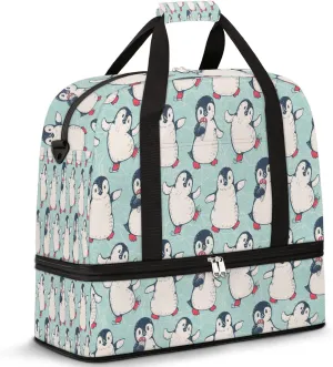 Funny Dancing Penguin Foldable Travel Duffel Bag Tote Carry On Luggage Sport Duffle for Women Men Gym Bag Overnight Weekender Bags with Shoe Compartments & Shoulder Strap